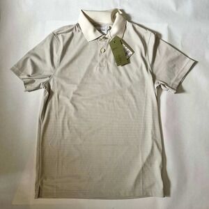 Goodfellow & Co Mens Striped Polo Shirt Cream Tan Performance Golf Medium NWT